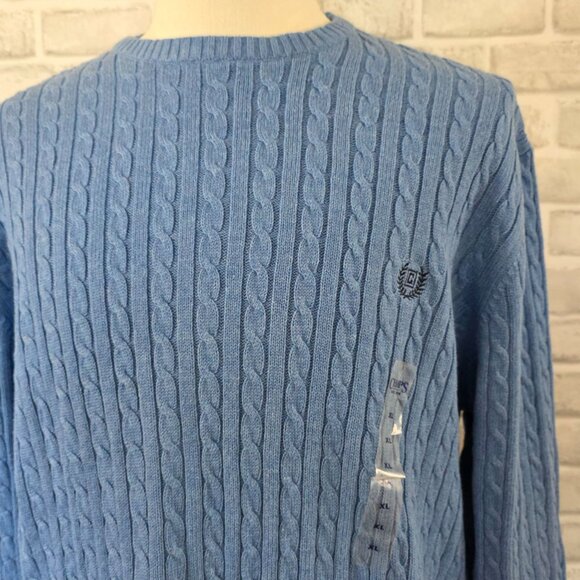 Chaps Light Blue Cable Knit Sweater NEW XL Men Fisherman Preppy Pullover Crew - Picture 4 of 8